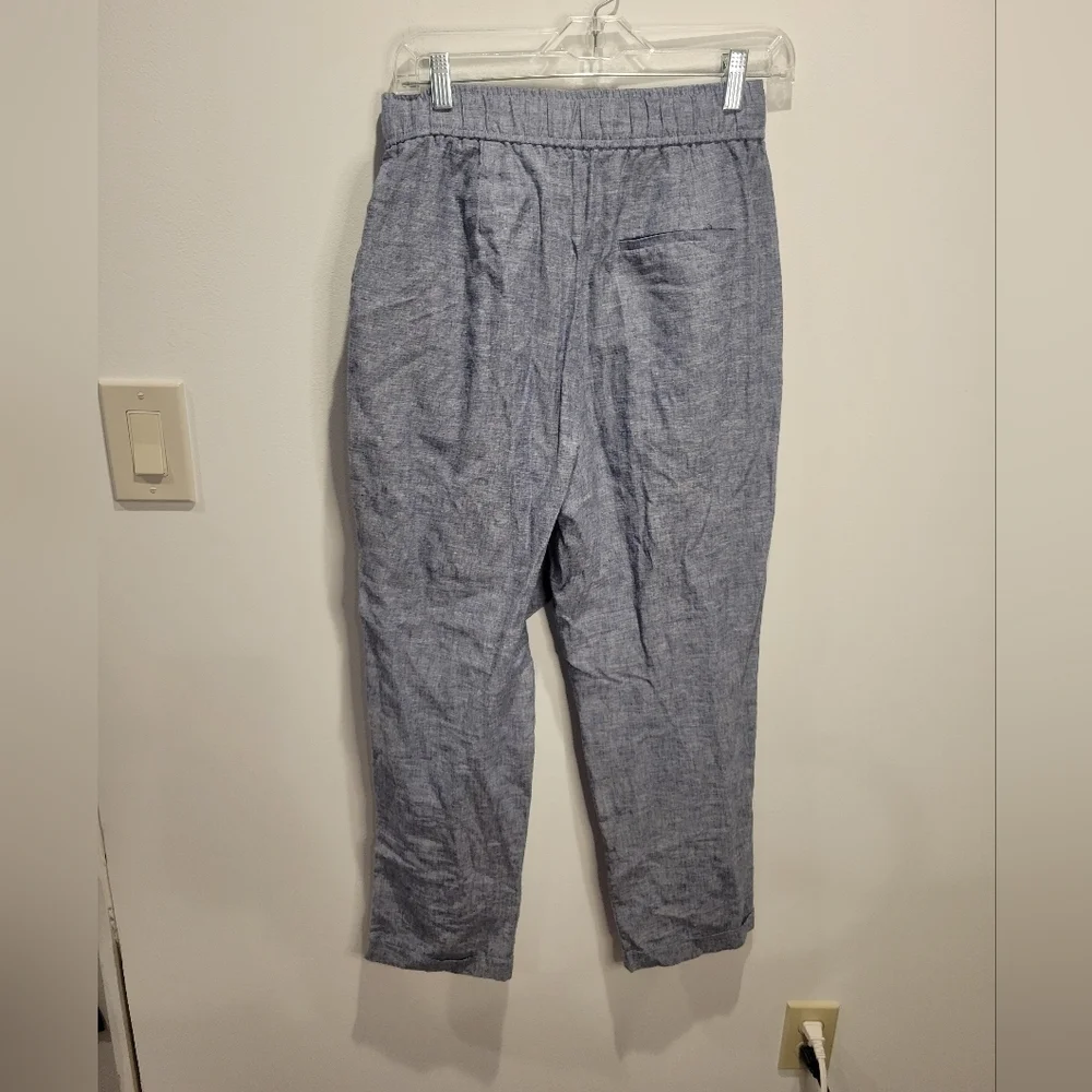 Zara size m linen/cotton blend blue elastic waist pullon pants